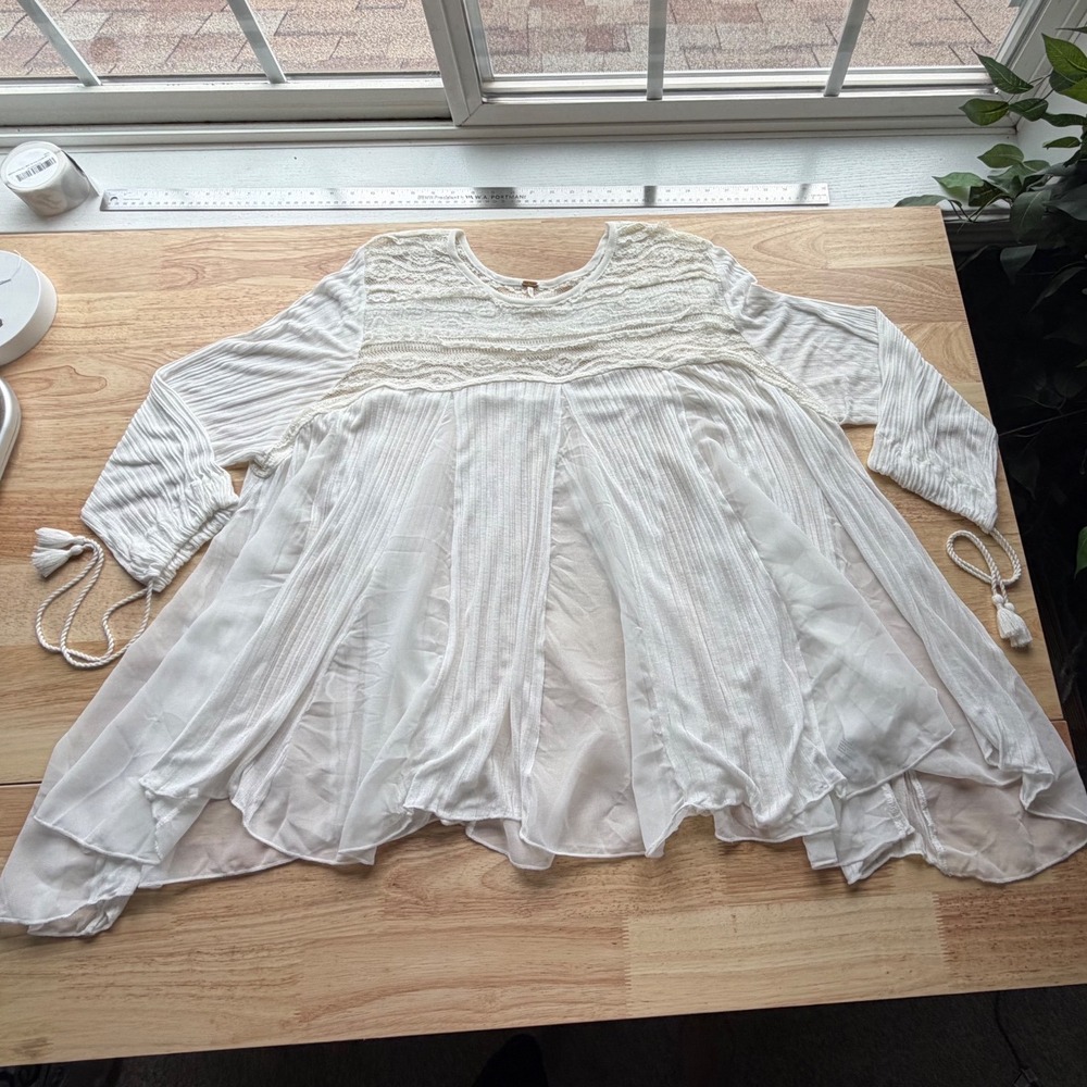 Free People Penny Lane Tunic Size Small Ivory/Off-White Sheer Lace Boho - Picture 8 of 11